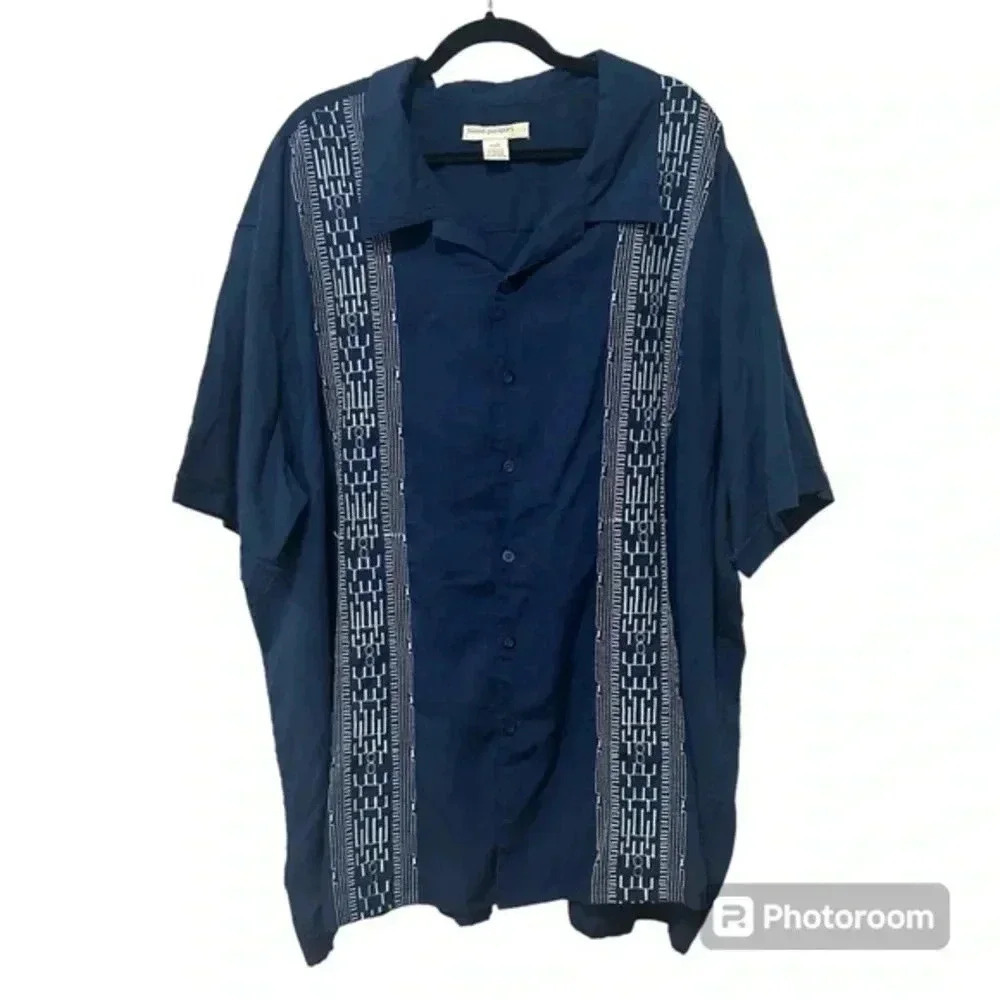 Island Passport embroidered button down shirt 4XL